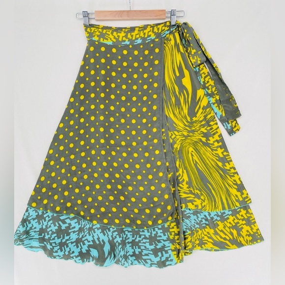 Kariza Dresses & Skirts - Karina Wrap Skirt with Yellow Polka Dot & Teal Accents